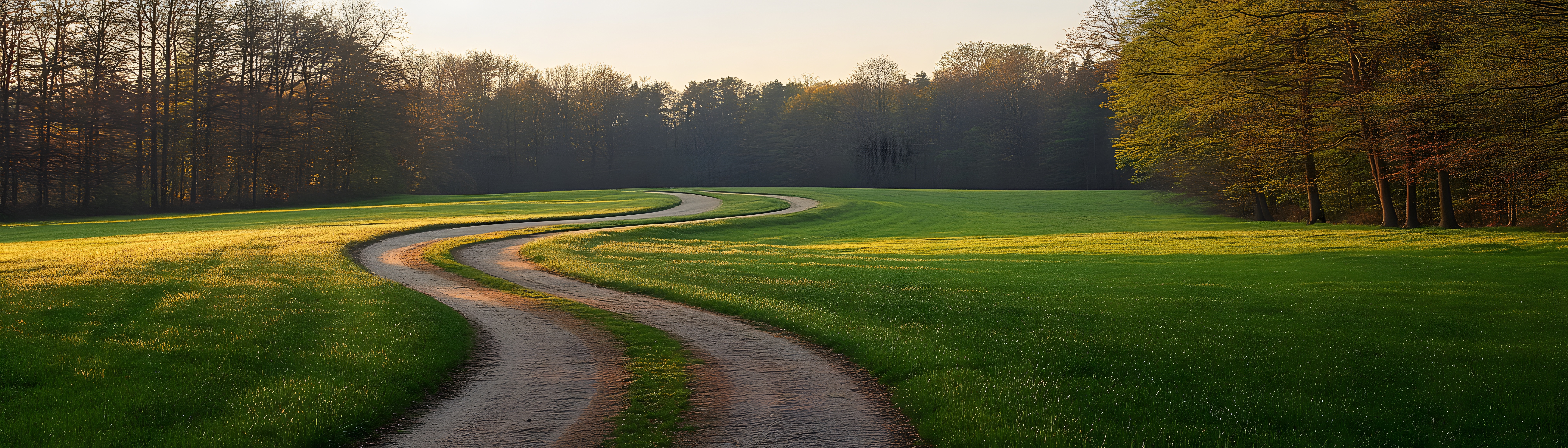 A winding path through a quiet green field